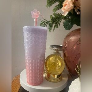 Starbucks 2026🌸Cherry Blossom Pink Ombre Textured Tumbler w/ Flower Straw Toper